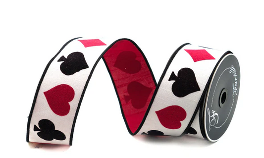 Farrisilk 2.5"x10yd Sweet Suits Ribbon – Red Black White Wired Valentine & Party Ribbon-RK249-94 Farrisilk