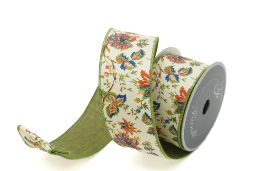 2.5” x 10yd Farrisilk Fall Floral Wired Ribbon – Autumn Wreath & Craft Ribbon Roll-RS091-32