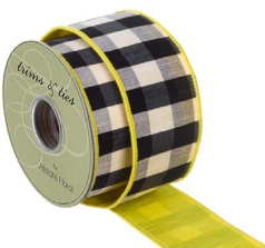 2.5"x10yd Yellow & Black Check Ribbon – Wired Dupion for Wreaths & Crafts-RW8308-YE/BK Allstate Floral