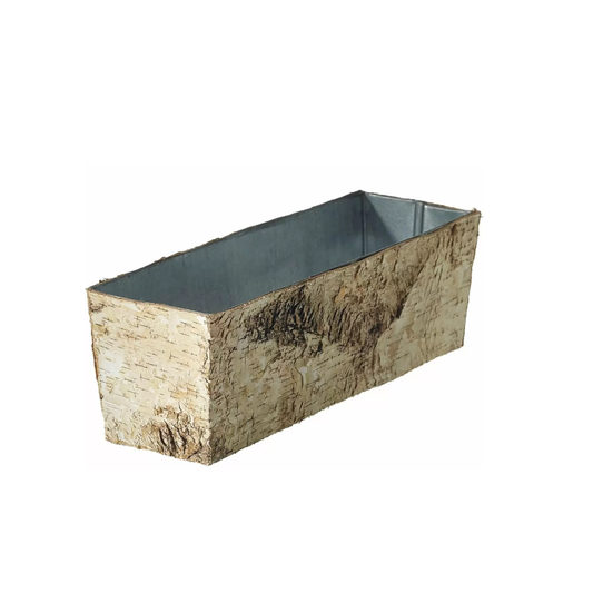 Rustic Birch Bark Rectangular Planter 12" | Metal Zinc Lined Container for Floral Designs-61891-00 Pioneer Imports