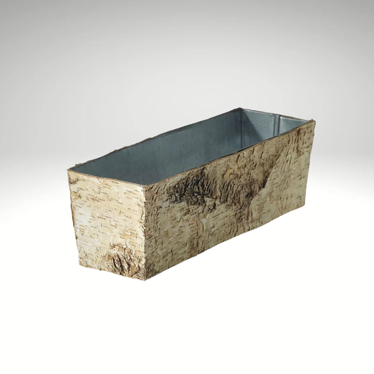 Rustic Birch Bark Rectangular Planter 12" | Metal Zinc Lined Container for Floral Designs-61891-00 Pioneer Imports