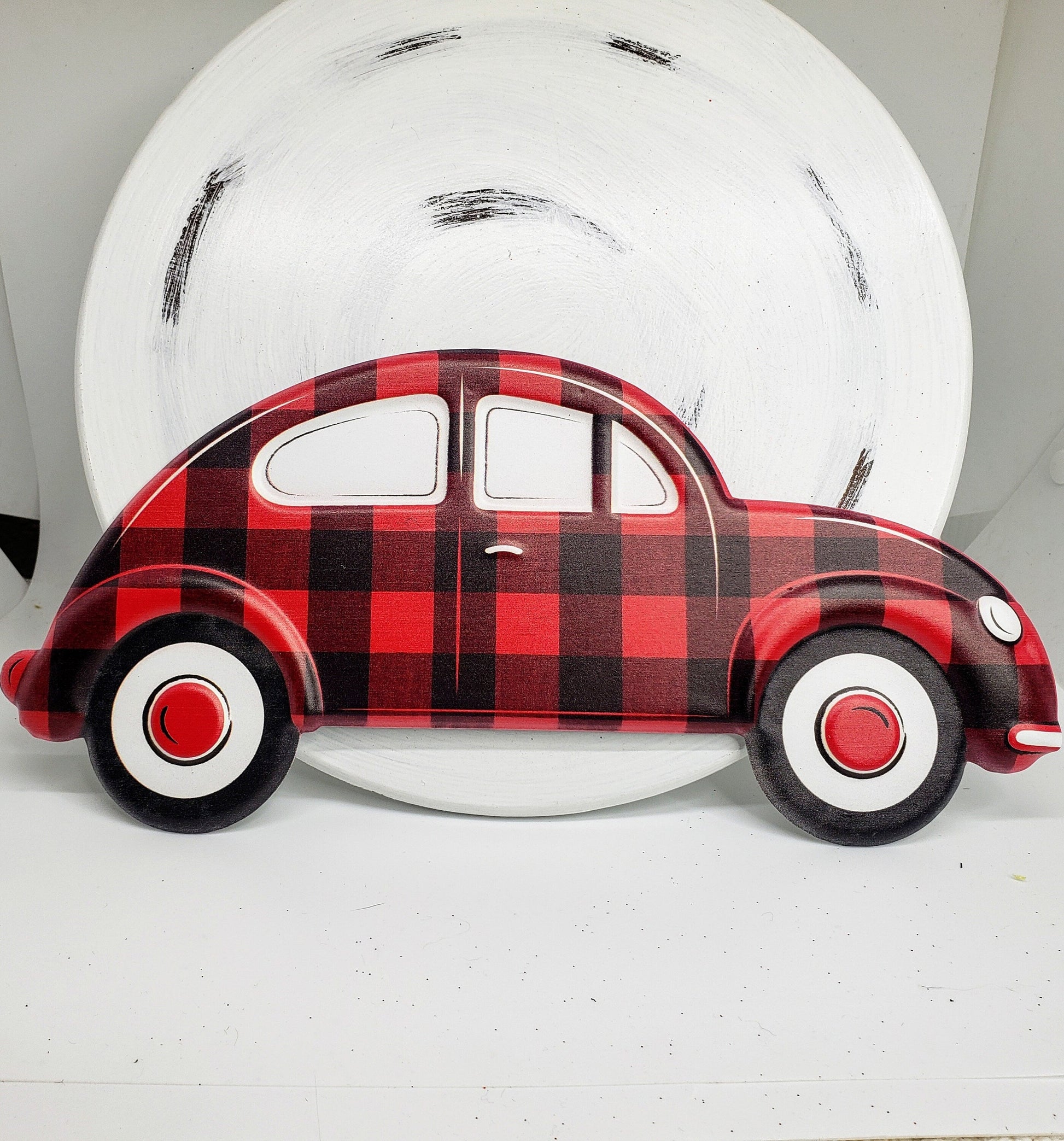 Vintage Bug Red/Black Metal Sign - 12"L x 5.5"H - Embossed Checked Design-MD066824 TCT Crafts