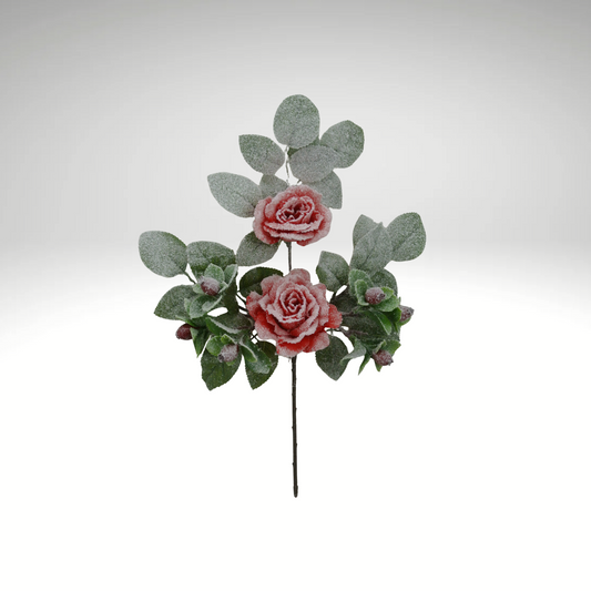 18" Red Rose Berry Spray – Flocked Artificial Rose Stem for Holiday Arrangements-83754-RD Golden Bell