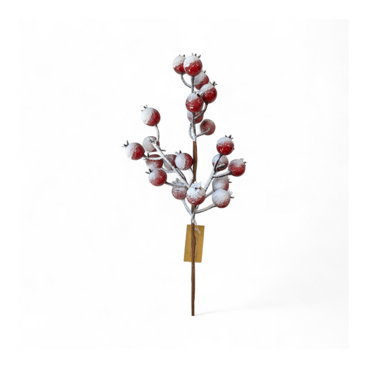 15.5" Red Snow Crabapple Pick – Frosted Faux Berry Stem-224556 Direct Export
