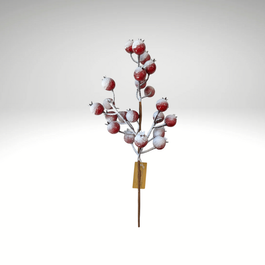 15.5" Red Snow Crabapple Pick – Frosted Faux Berry Stem-224556 Direct Export