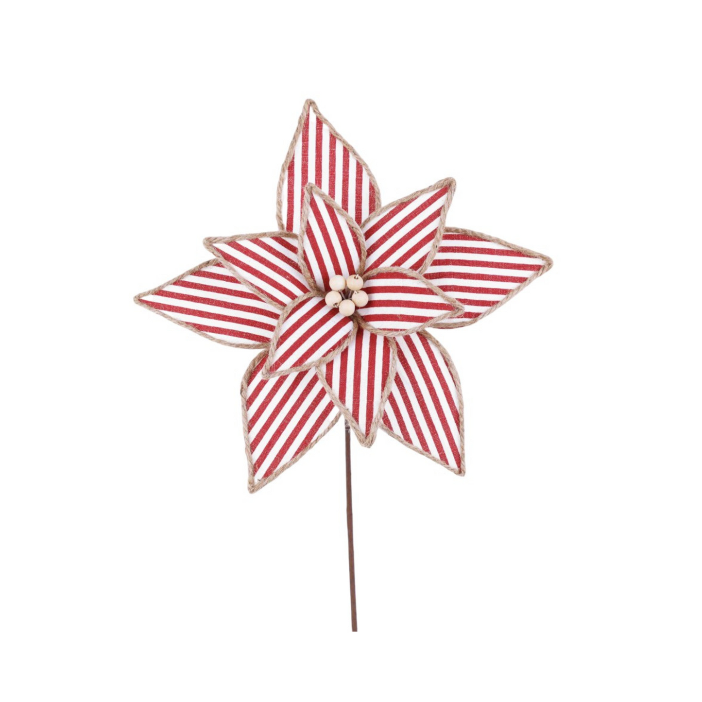 20"x12" Red & White Striped Poinsettia Stem – Rustic Holiday Pick-253235 Direct Export