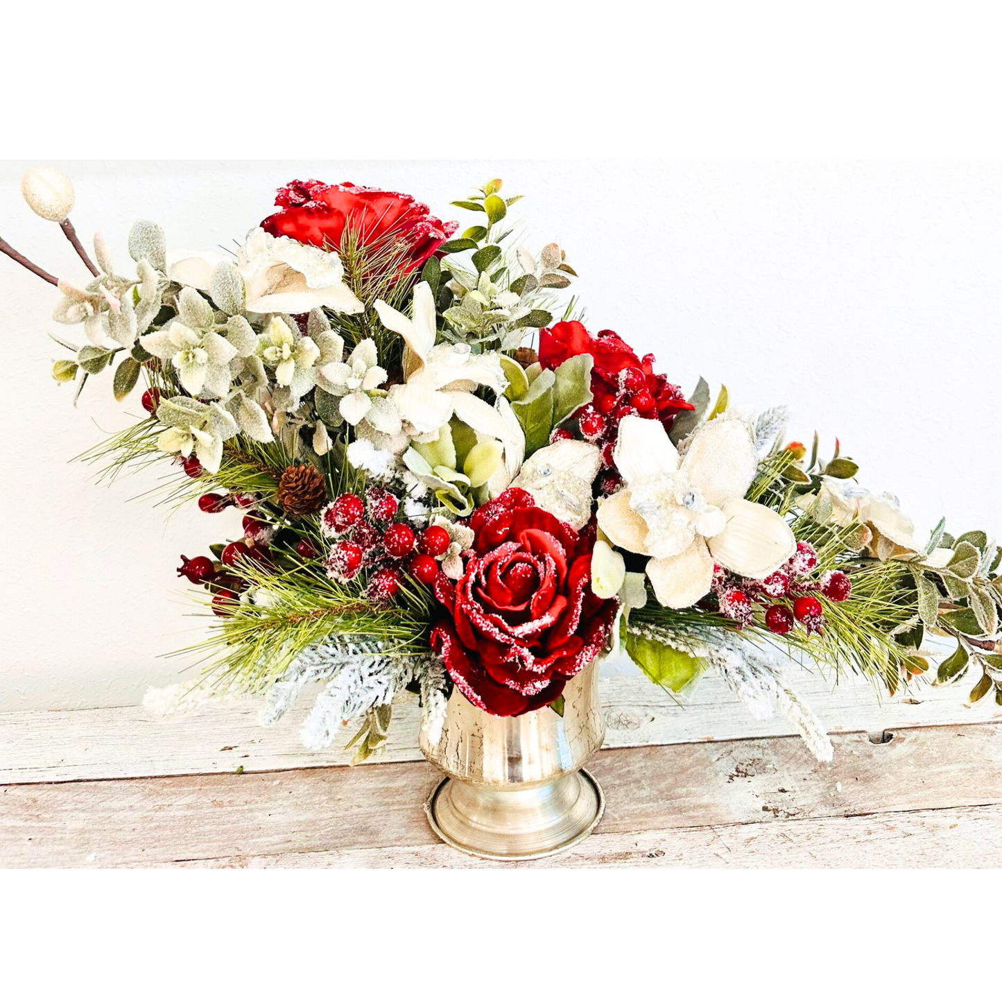 Elegant Red and Gold Christmas Centerpiece with Beaded Orchids & Velvet Roses TCT Crafts