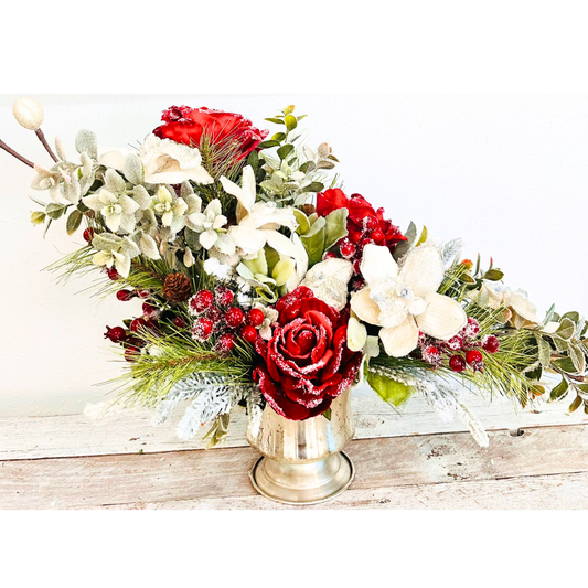 Elegant Red and Gold Christmas Centerpiece with Beaded Orchids & Velvet Roses TCT Crafts