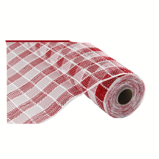 10"x10yd Red White Metallic Deco Mesh Roll for Wreaths-RE1367N5 Craig Bachman