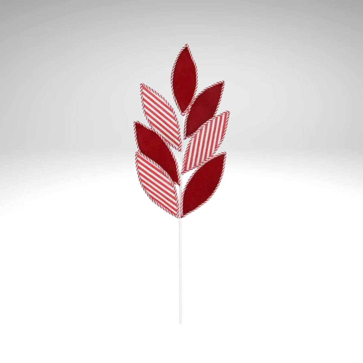 Red Velvet Stripe Leaf Spray Candy Cane Christmas Pick-XS221730 Craig Bachman