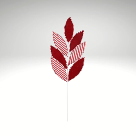 Red Velvet Stripe Leaf Spray Candy Cane Christmas Pick-XS221730 Craig Bachman