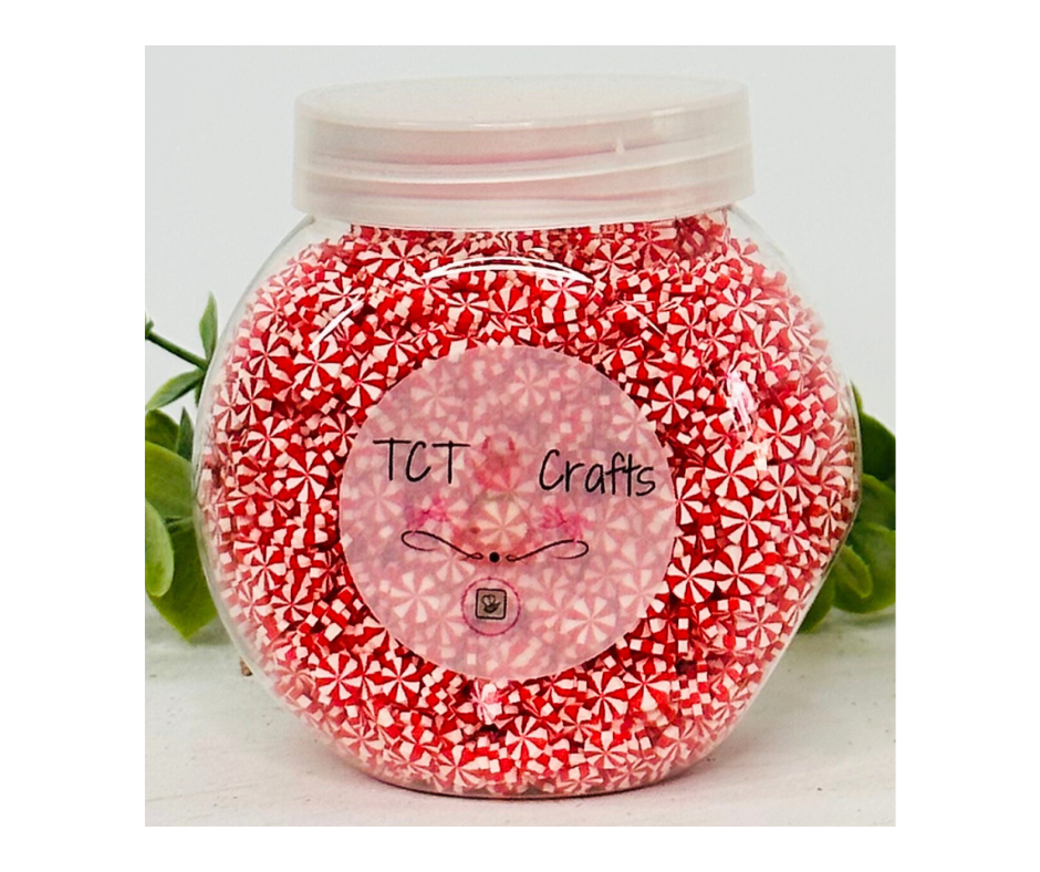 150g 5mm Red/White Peppermint Polymer Clay Sprinkle Mix - Perfect for Fake Bakes, Clay Art, Slime - Festive, Joyful, and Playful TCTCrafts