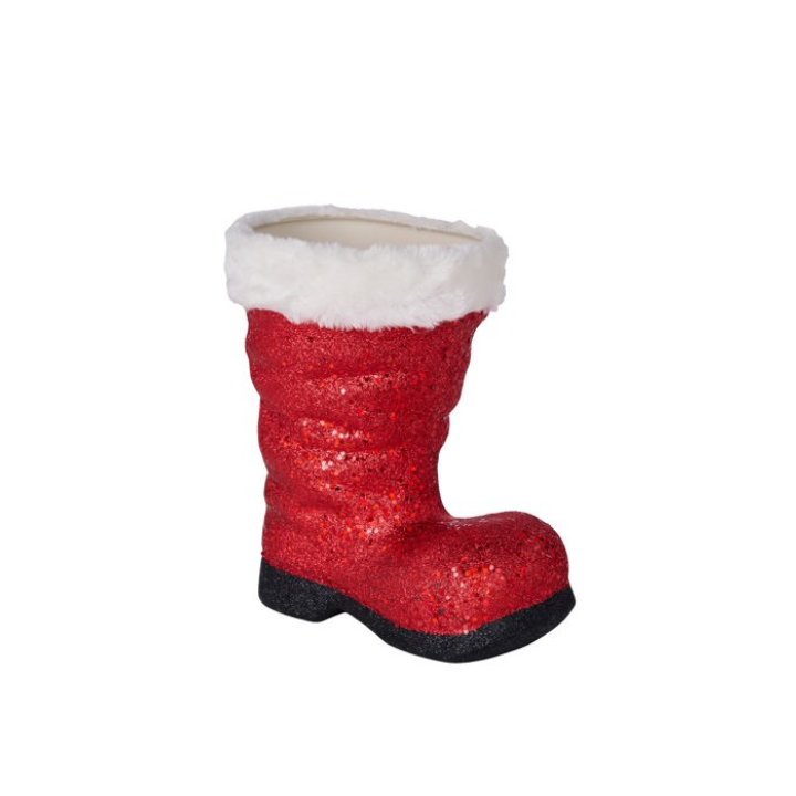 9.5"H x 8.5"L Black Glitter Santa Boot with White Fur Trim - Festive Christmas Decoration in Black/White - XC723402 Craig Bachman