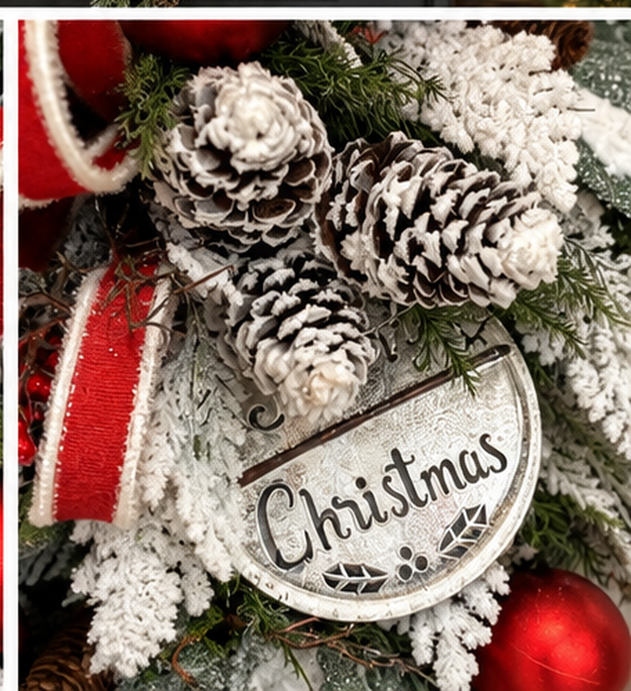 Snowy Cedar Christmas Door Swag with Red Ornaments & Burlap Ribbon-2210 TCT Crafts