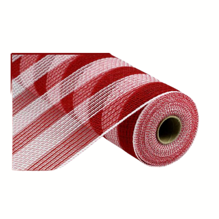 10.5" x 10yd Red/White Stripe Faux Jute Mesh Roll - Ideal for Wreath Making & Craft Projects-RY831949 TCT Crafts