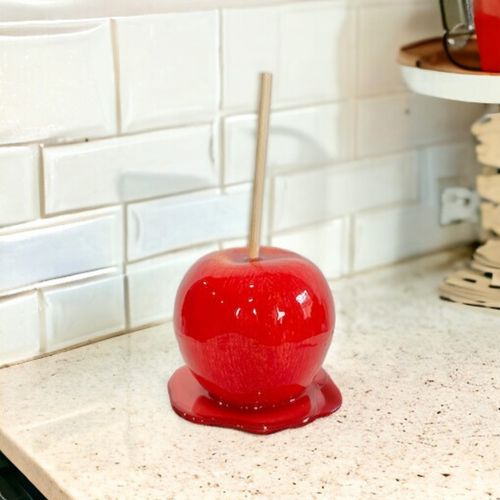 One Lifelike Faux Red Candy Apple, 7-Inch Artificial Fall Decor Fruit, Perfect for Seasonal Displays, Photo Props & Tiered Trays