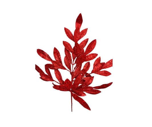 23" Glitter Leaf Spray - Sparkling Red Christmas Floral Accents-XS618224 Craig Bachman