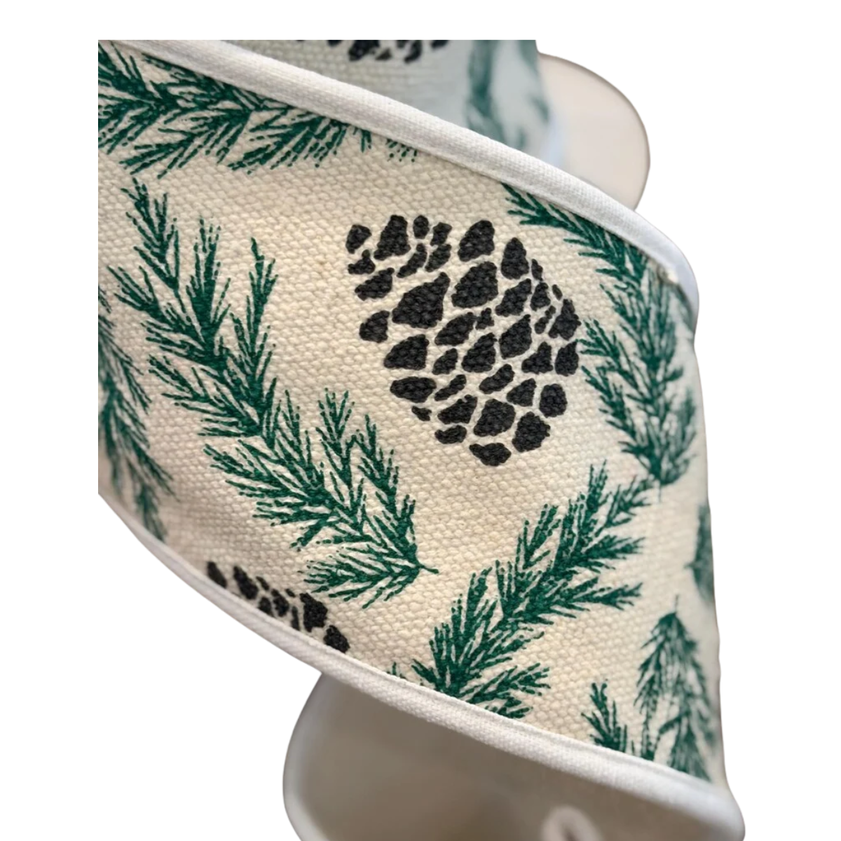 Ivory Pinecone Leaf Cotton Ribbon | Regency Wired Christmas Ribbon | 4" x 5yd-MTX71645 Regency International