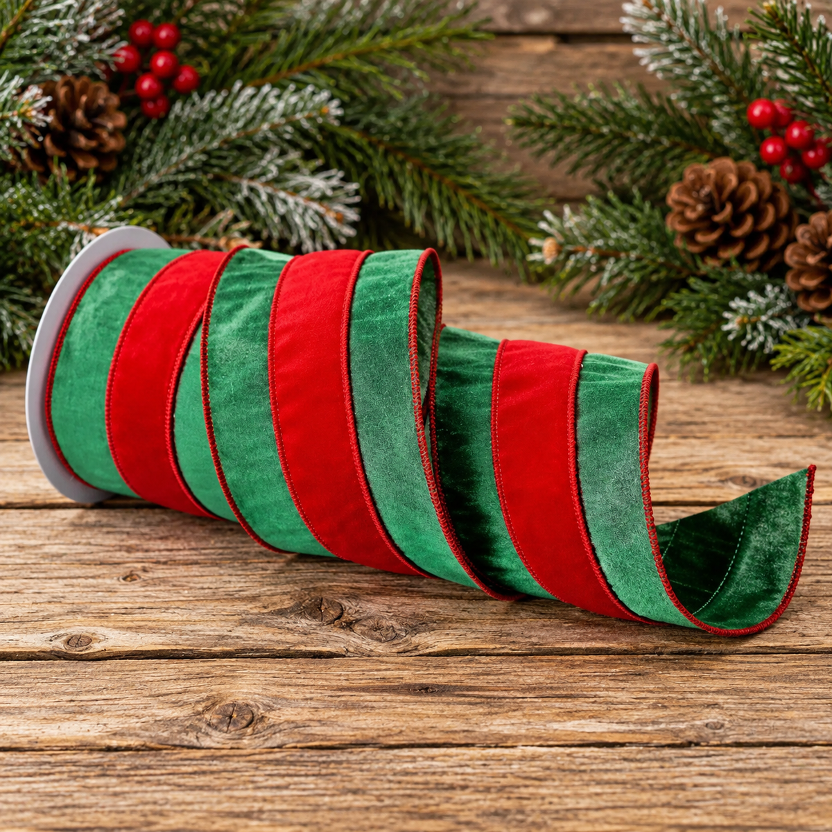 Regency Red Green Velvet Stripe Ribbon | Dupioni Wired Ribbon | 4" x 10yd-MTX60185 Regency International