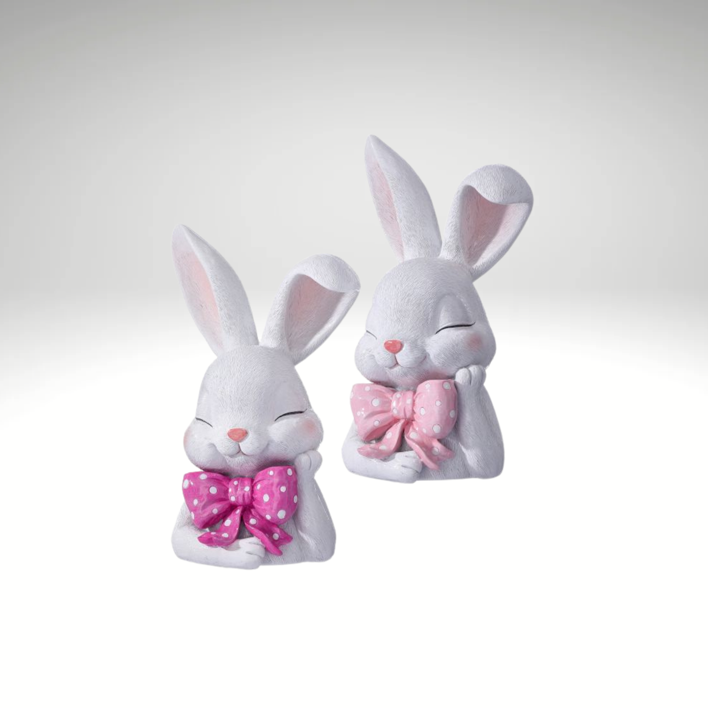 Resin Easter Bunny Set with Polka Dot Bow Decor-MT26635