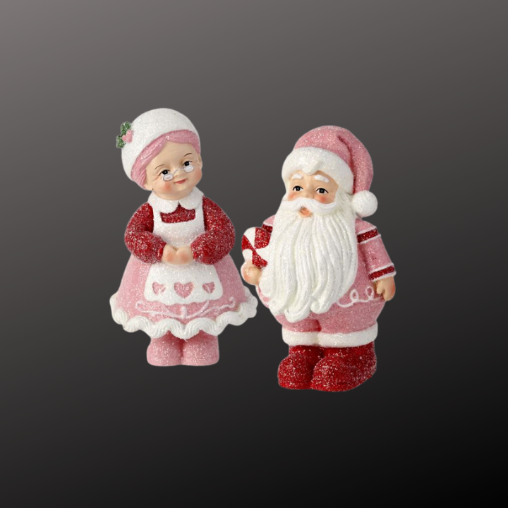 6" Pink Santa and Mrs. Claus Figurine Set – Resin Candy Christmas Decorations-MTX73326 Regency