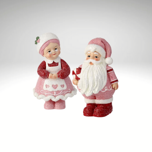 6" Pink Santa and Mrs. Claus Figurine Set – Resin Candy Christmas Decorations-MTX73326 Regency