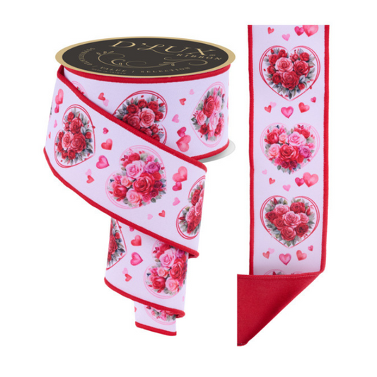 2.5"x10yd Rose Heart Valentine Ribbon | Wired Red & Pink Floral Hearts for Bows & Wreaths-LX1128ASY Craig Bachman
