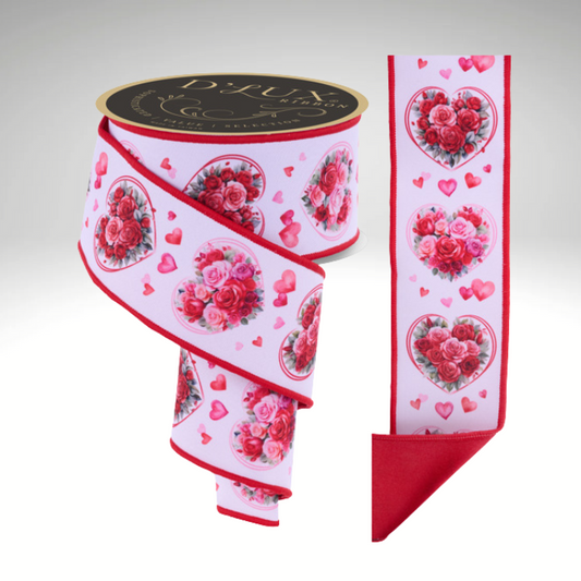 2.5"x10yd Rose Heart Valentine Ribbon | Wired Red & Pink Floral Hearts for Bows & Wreaths-LX1128ASY Craig Bachman
