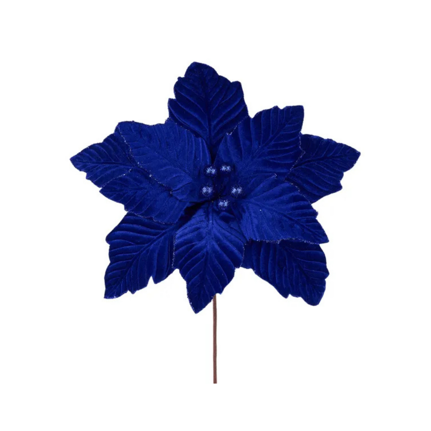 Royal Blue Velvet Poinsettia Stem – 12.5" Christmas Flower Pick Craig Bachman