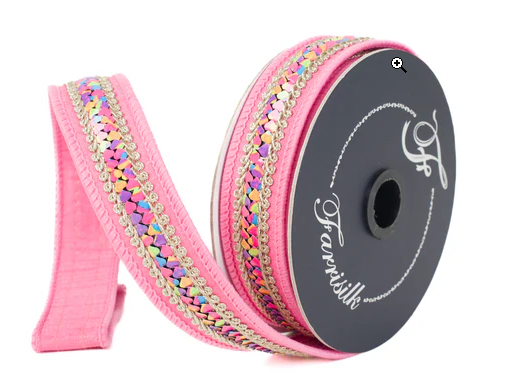 1” x 10yd Bubblegum Pink Heart Strings Wired Ribbon – Farrisilk Valentine Ribbon for Bows & Crafts-SR106-74