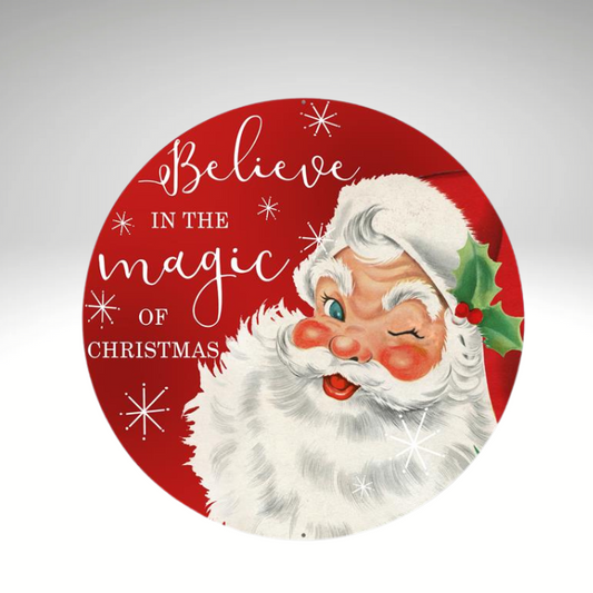 Santa “Believe” Christmas Sign 12" | Round Metal Holiday Wall Decor-AP0129 Craig Bachman
