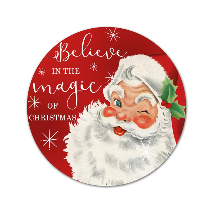Santa “Believe” Christmas Sign 12" | Round Metal Holiday Wall Decor-AP0129 Craig Bachman