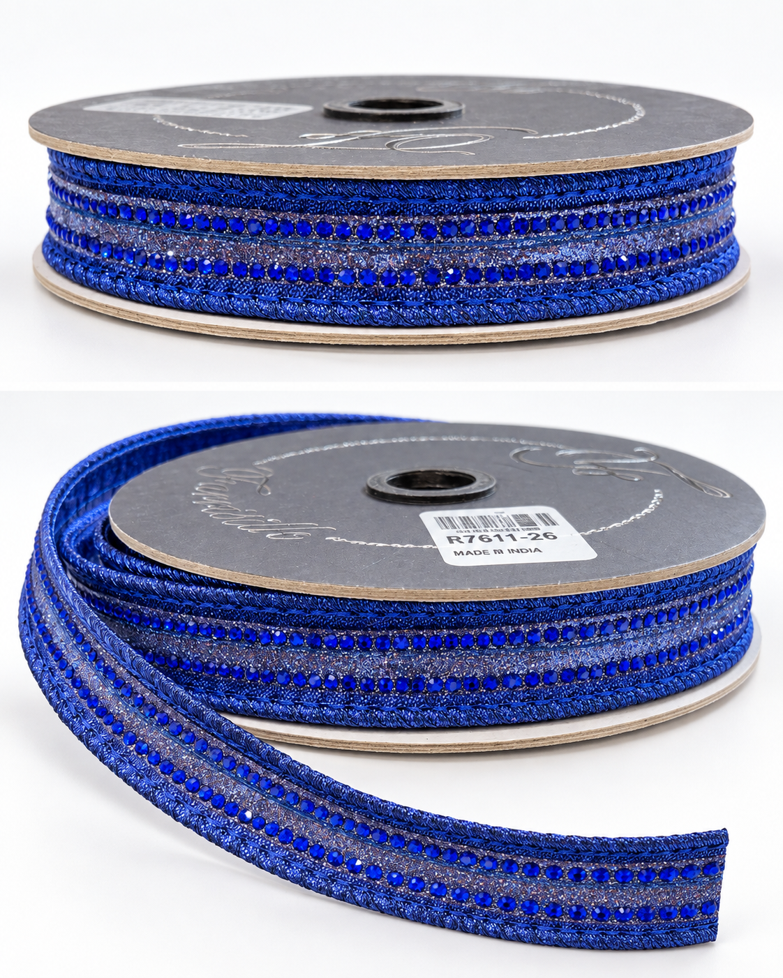 Farrisilk .75" Sapphire Semiprecious Glitter Wired Ribbon-RK811-26 Farrisilk