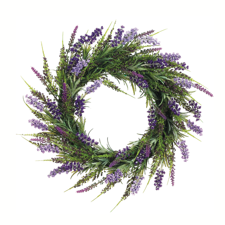 17" Artificial Purple Lavender Wreath | Spring & Summer Front Door Decor