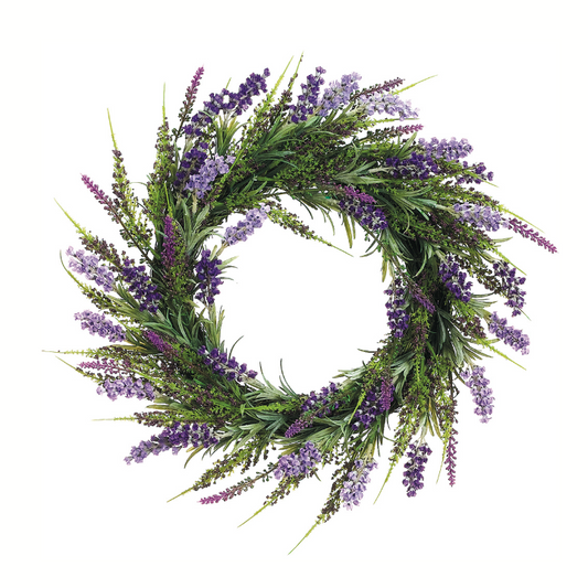17" Artificial Purple Lavender Wreath | Spring & Summer Front Door Decor