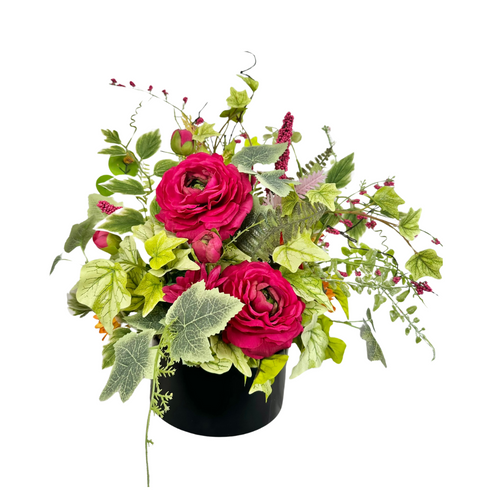 Elegant 16x17 Pink Rose Faux Floral Arrangement in Black Metal Container, Pink Tabletop Decor for Home and Office - Mother's Day Florals