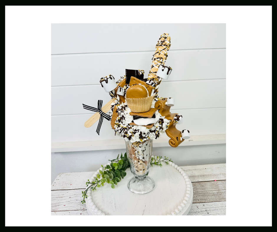S'mores Themed Faux Milkshake - Handmade Decorative Piece - Ideal for Tiered Trays, Party Decorations, and Photography Props