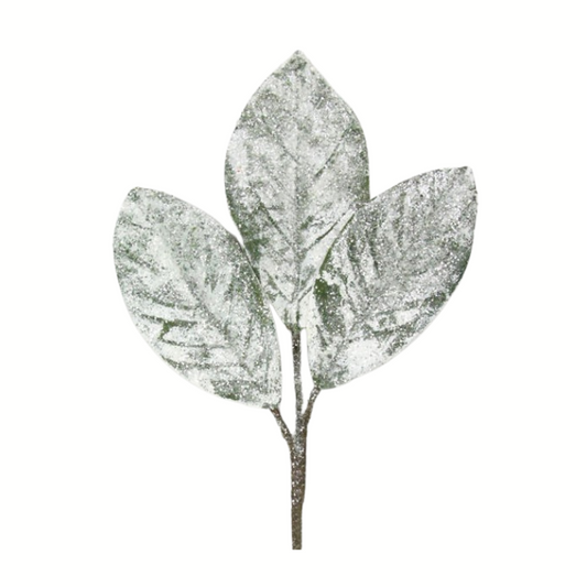 Snowy Magnolia Leaf Pick | 15" Frosted Artificial Stem for Holiday Decor-XX7890 Craig Bachman