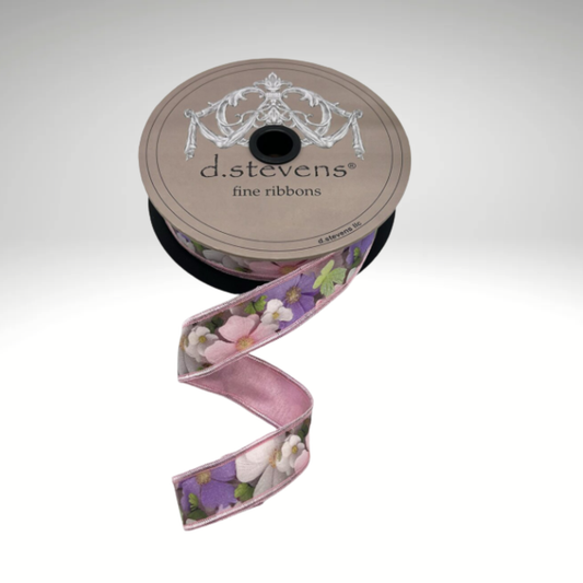 D. Stevens Floral Collage Wired Ribbon | 1 Inch Raffeta Spring Ribbon-45-0225 D.Stevens