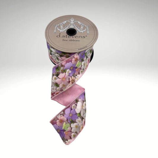 D. Stevens Floral Collage Wired Ribbon | 2.5 Inch Raffeta Spring Ribbon-45-0226 D.Stevens