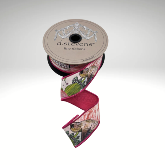 D. Stevens Collage Bird Butterfly Wired Ribbon | 1.5 Inch Taffeta Ribbon-45-0270 D.Stevens