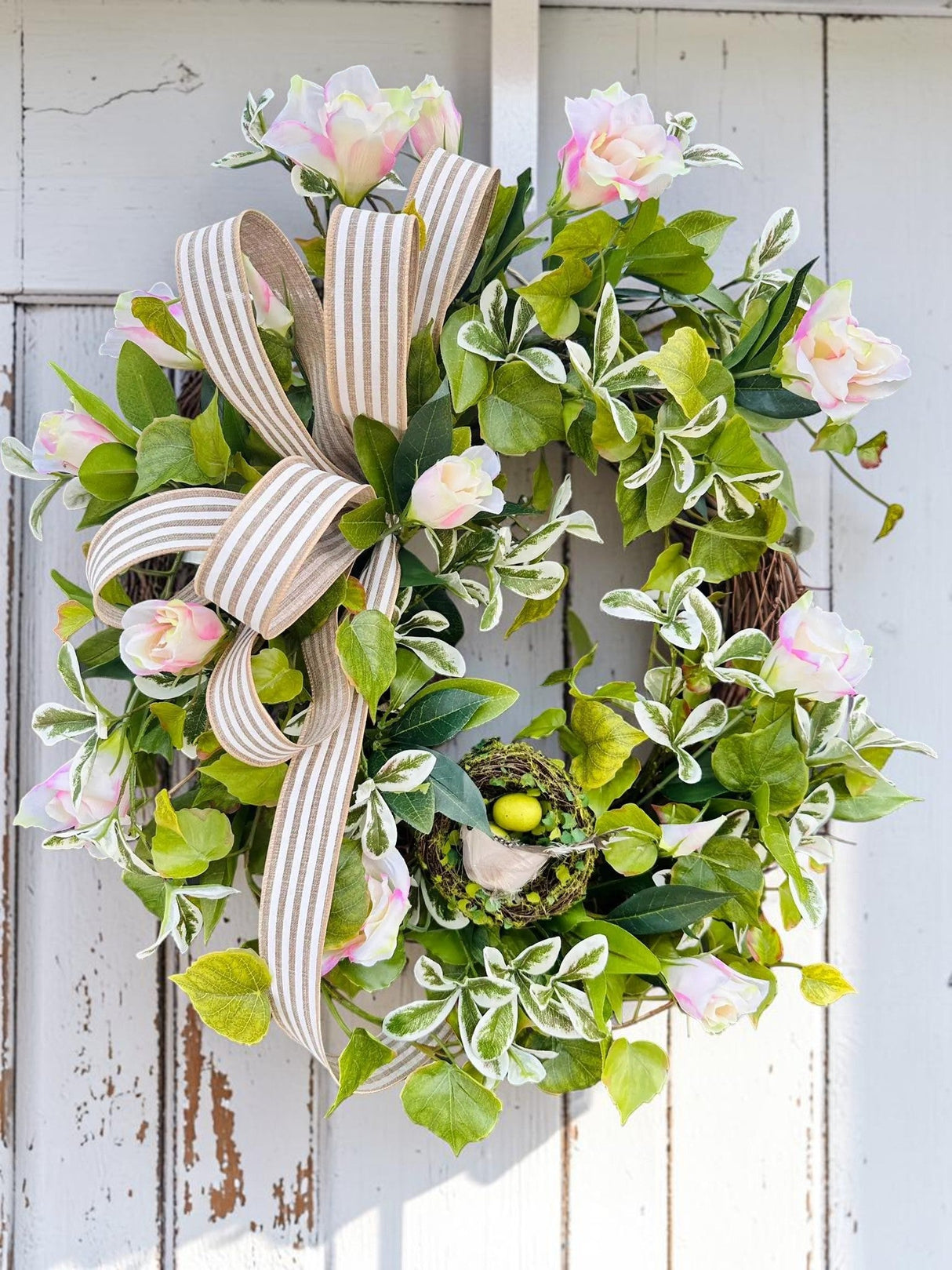 Spring Greenery Wreath with Nest & Bird – Artificial Floral Grapevine Wreath TCT Crafts
