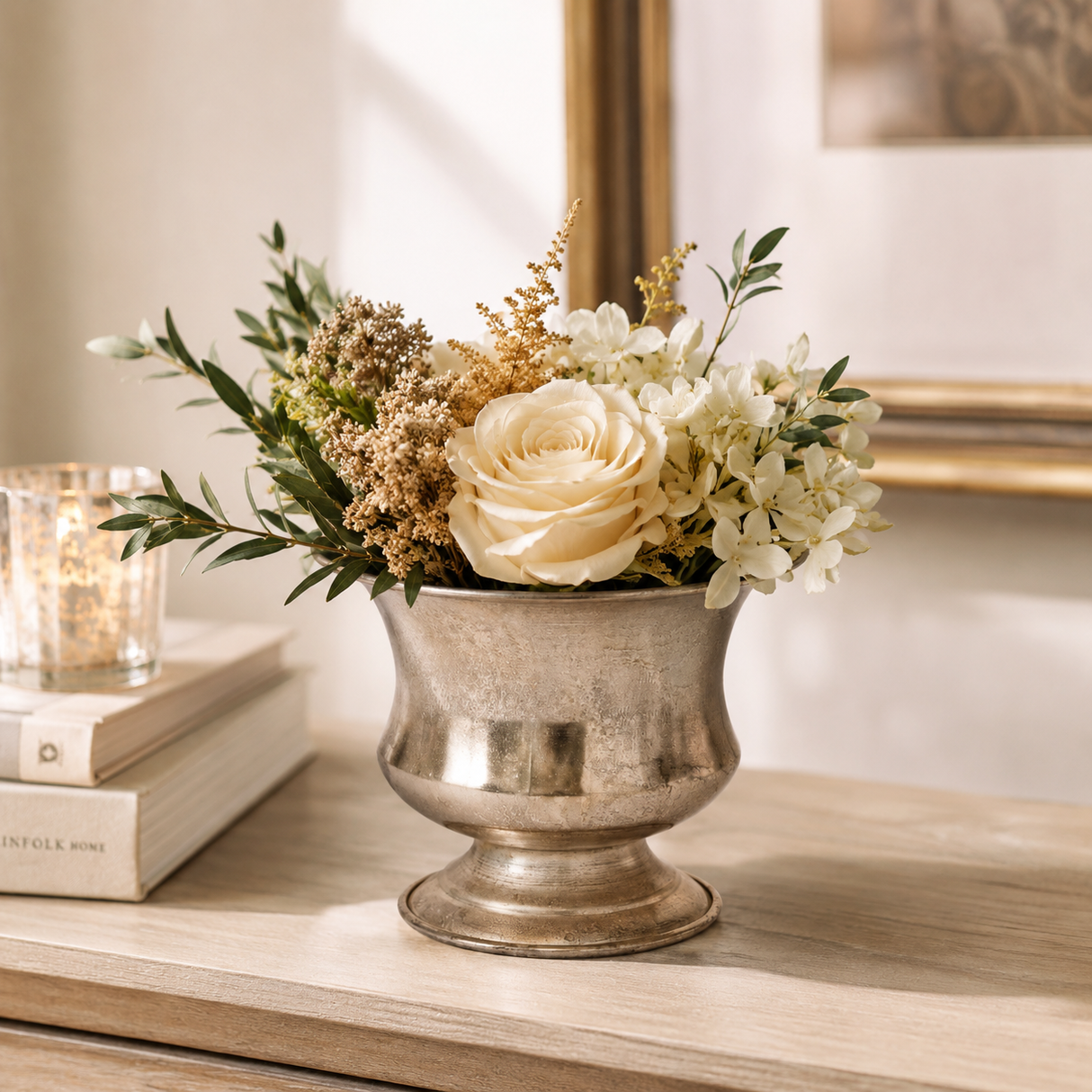 Champagne Metal Urn Vase – 6.25"x5" Pedestal Floral Container for Wedding Centerpieces & Arrangements-72140.00 Pioneer Imports