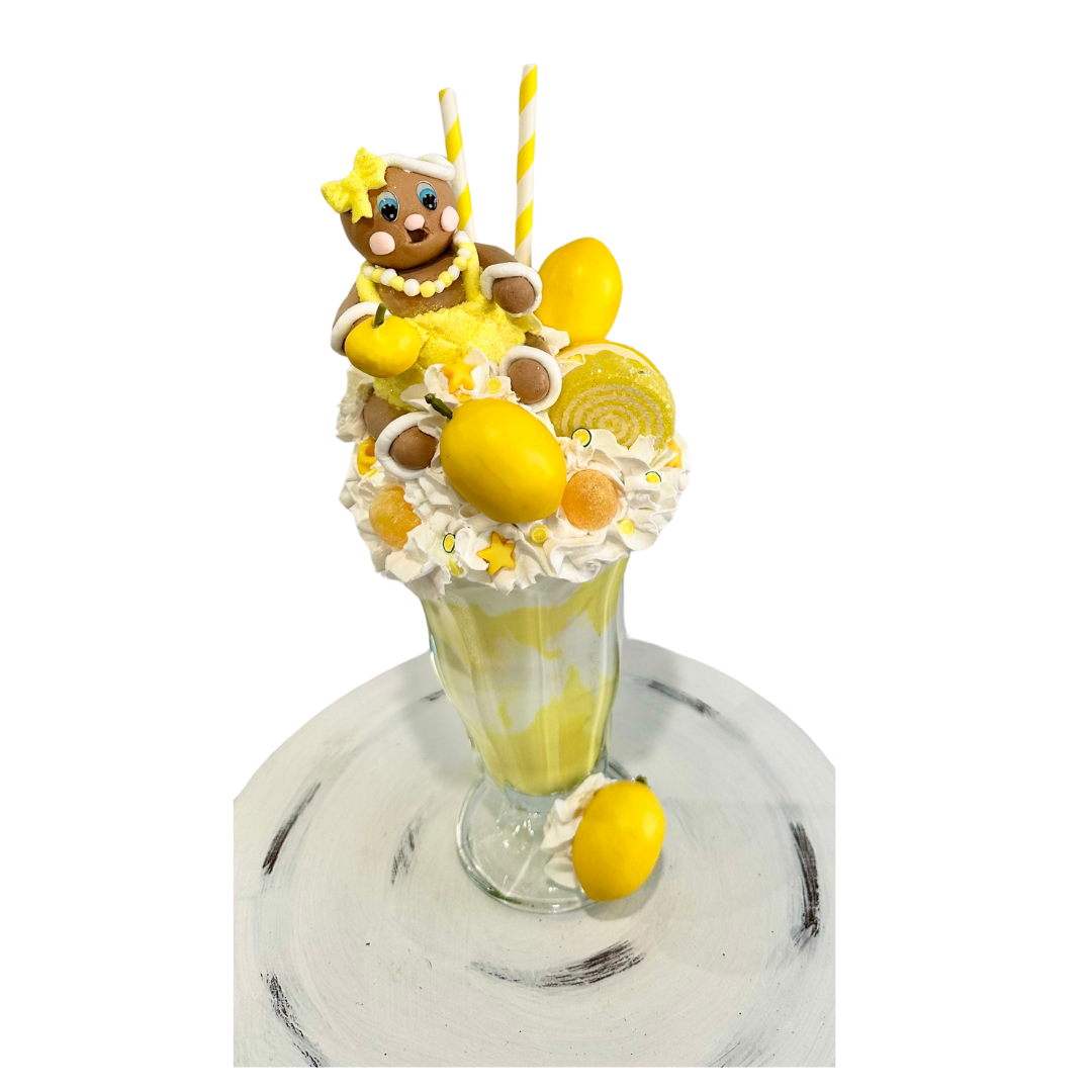 Yellow Summer Lemon Faux Extreme Shake Decor with Gingerbread Girl, Whimsical Kitchen Art, Fake Food Display, Summer Kitchen Decor TCT Crafts