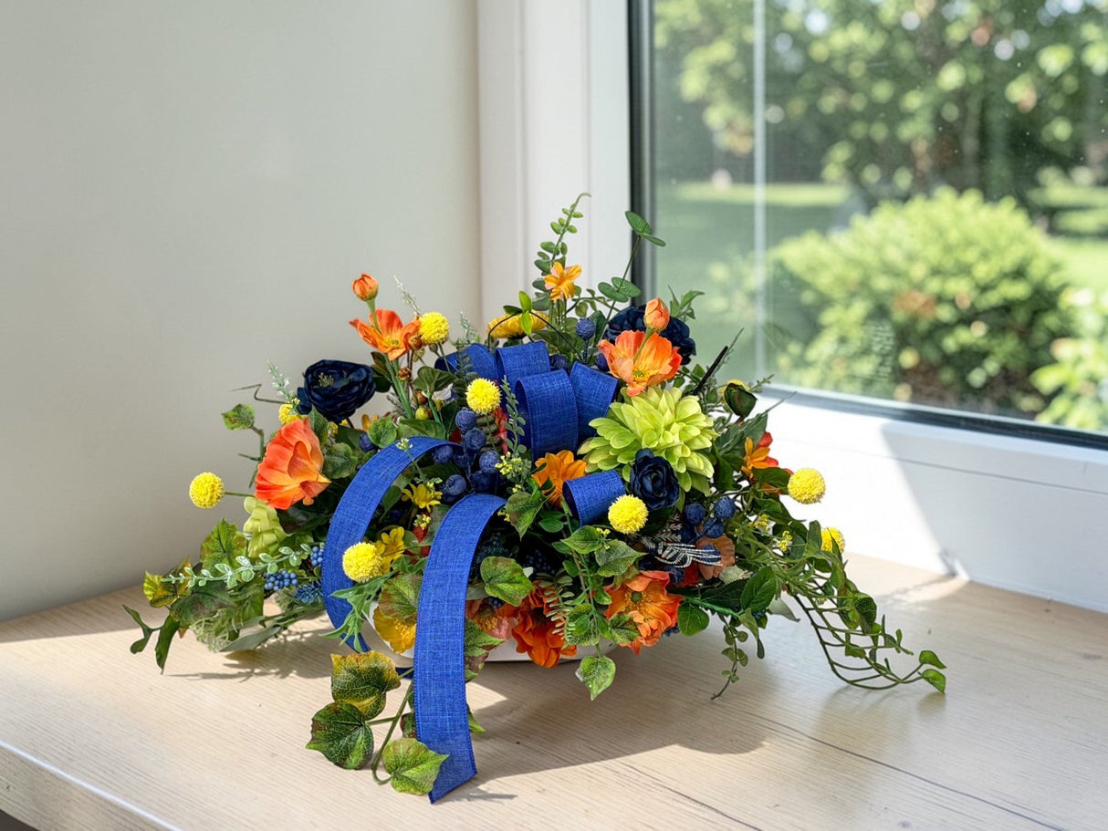 Summer Wildflower Arrangement Dough Bowl 26 Inch Centerpiece TCT Crafts