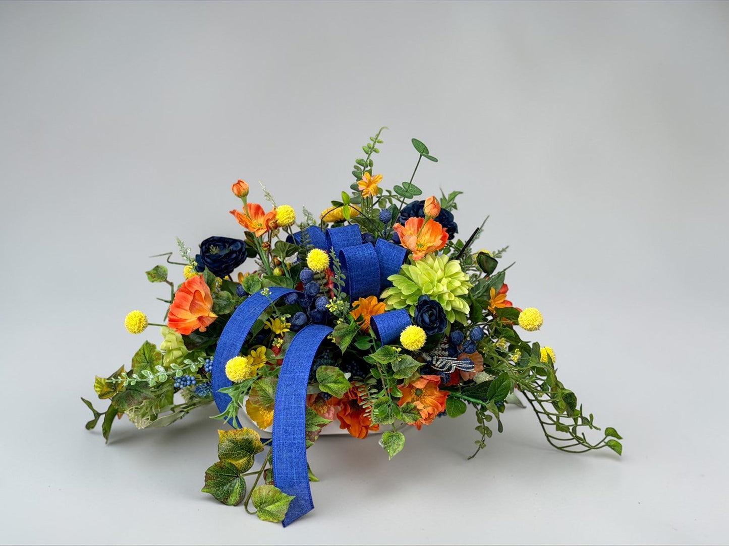 Summer Wildflower Arrangement Dough Bowl 26 Inch Centerpiece TCT Crafts