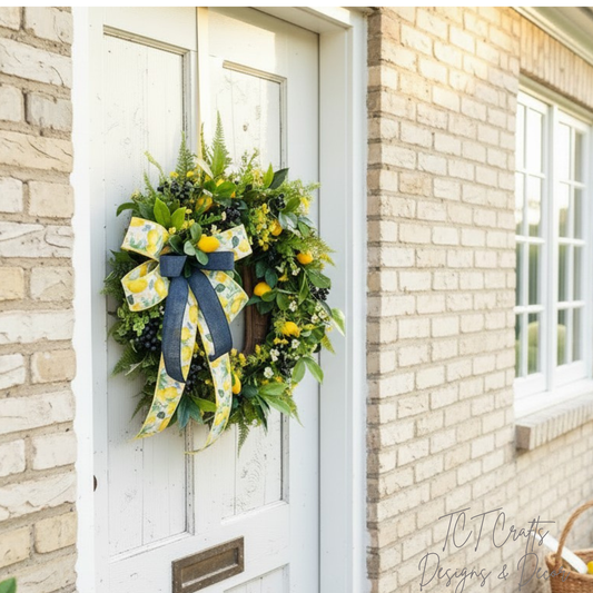 Summer Lemon and Blueberry Wreath – 26" Front Door Decor TCT Crafts