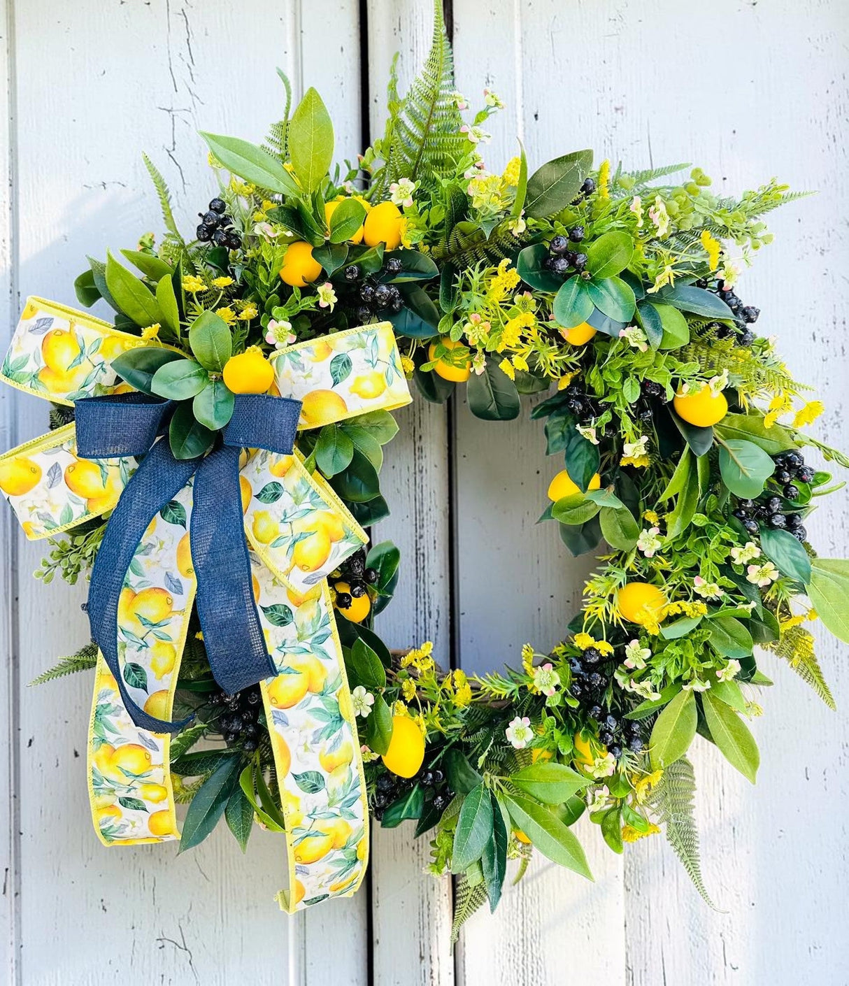 Summer Lemon and Blueberry Wreath – 26" Front Door Decor TCT Crafts