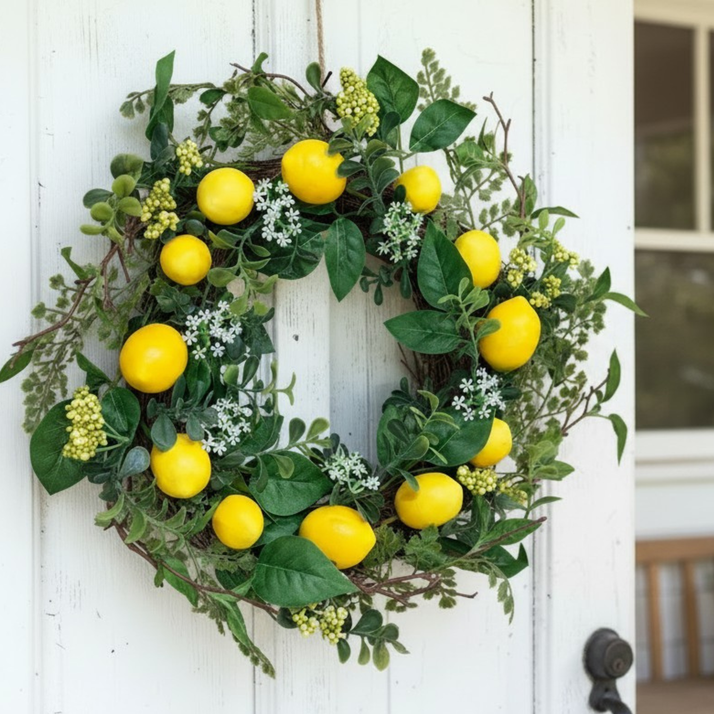 18 Inch Lemon Wreath for Storm Door Kitchen Cabinet and Summer Decor Sims Pottery