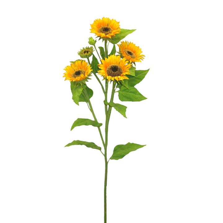 40” Faux Sunflower Stem with 6 Blooms – Artificial Yellow Flower Bush for Summer Decor, Wreaths & DIY Arrangements Golden Bell